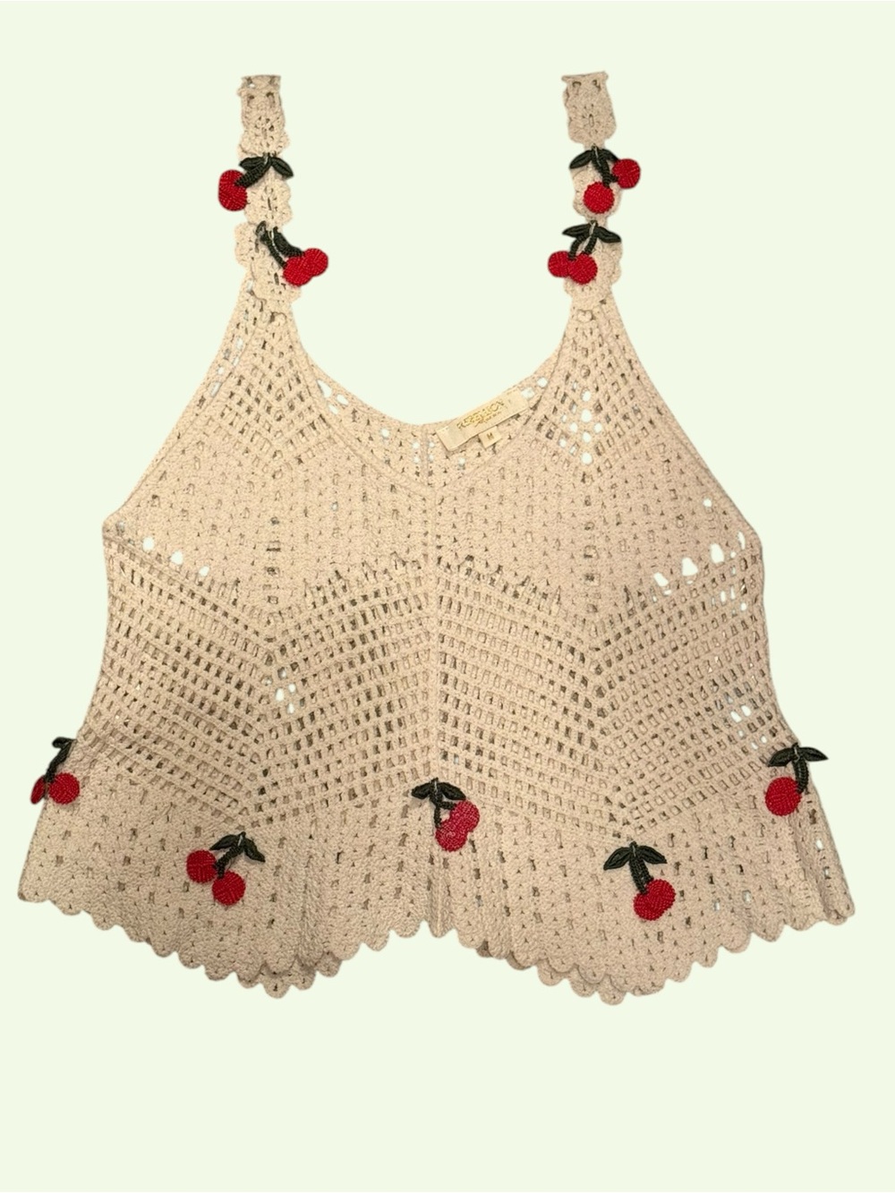 Rebellion Cream color tank top with cherry embellishments
